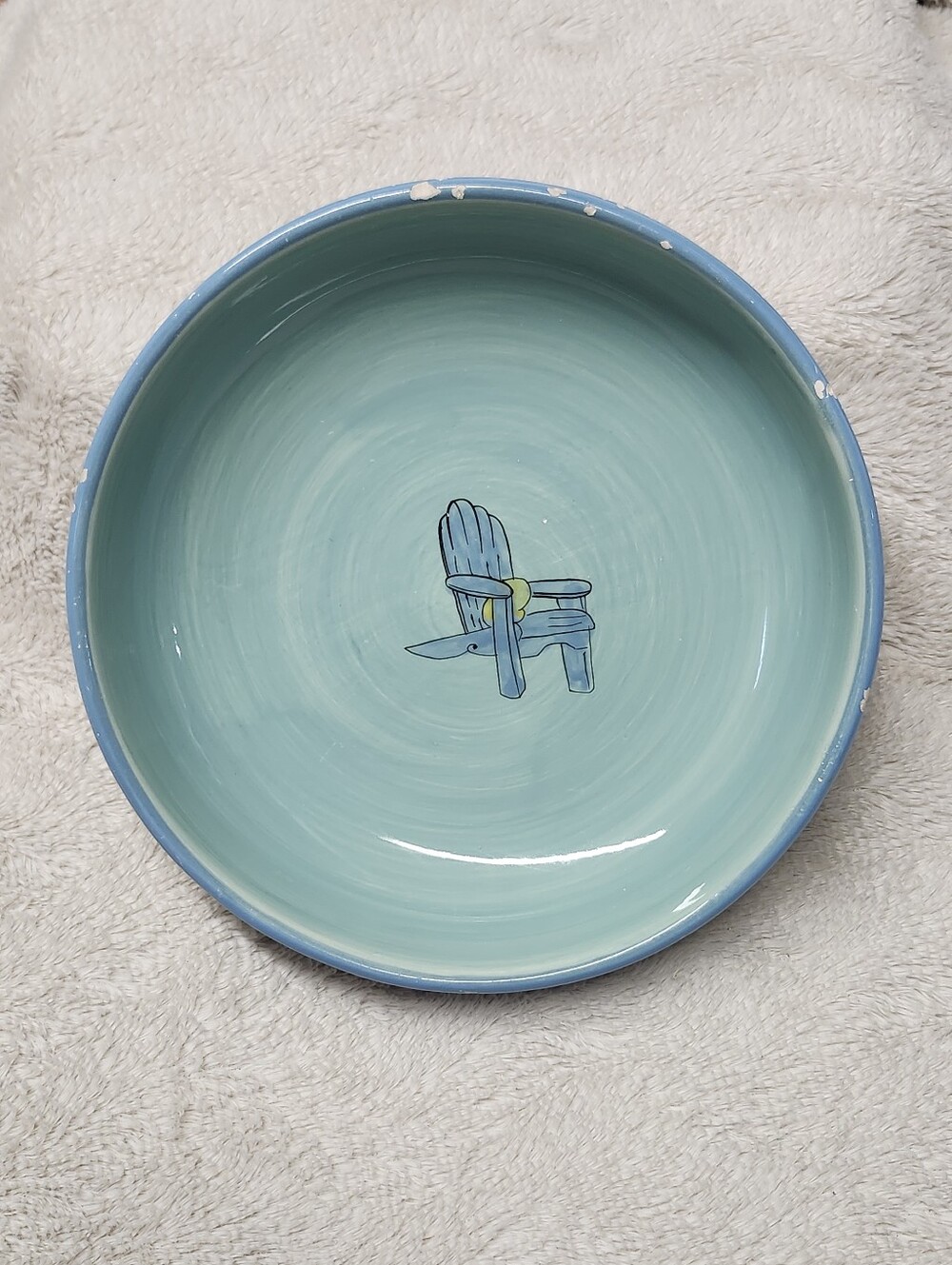 'Brushes' Stonemite 9'' Bowl Blue Brick Adirondack Chair Design Hand Painted